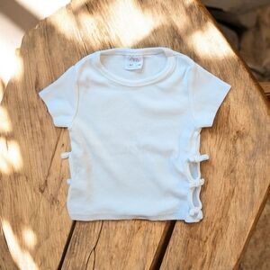 NWOT Zara White Girls Tee with Side Knots Cotton Size 6-7